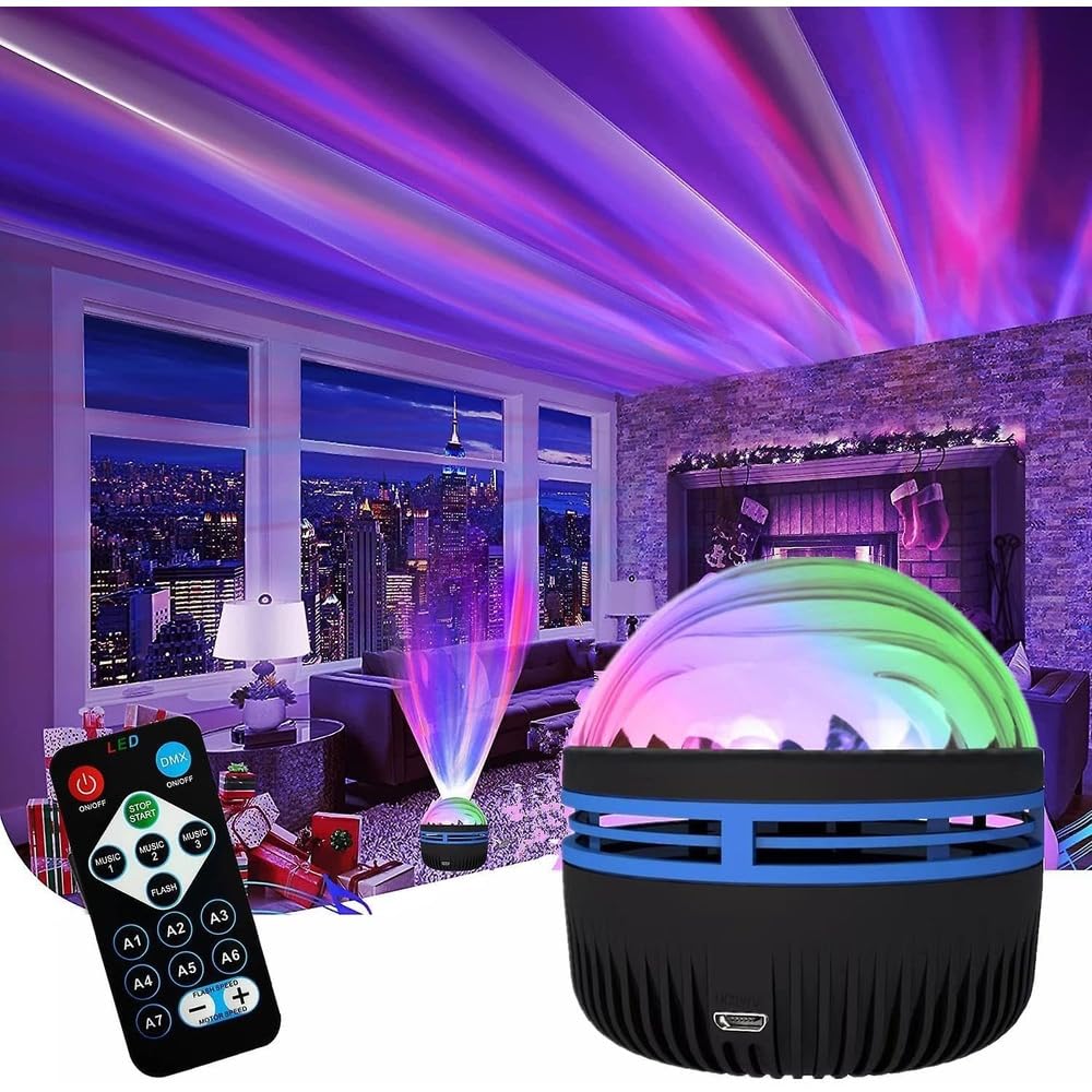 2-in-1 Northern Lights & Ocean Wave Projector, LED Sky Galaxy Night Light with Remote, Rechargeable, USB Powered, for Bedrooms, Parties, and Relaxation.