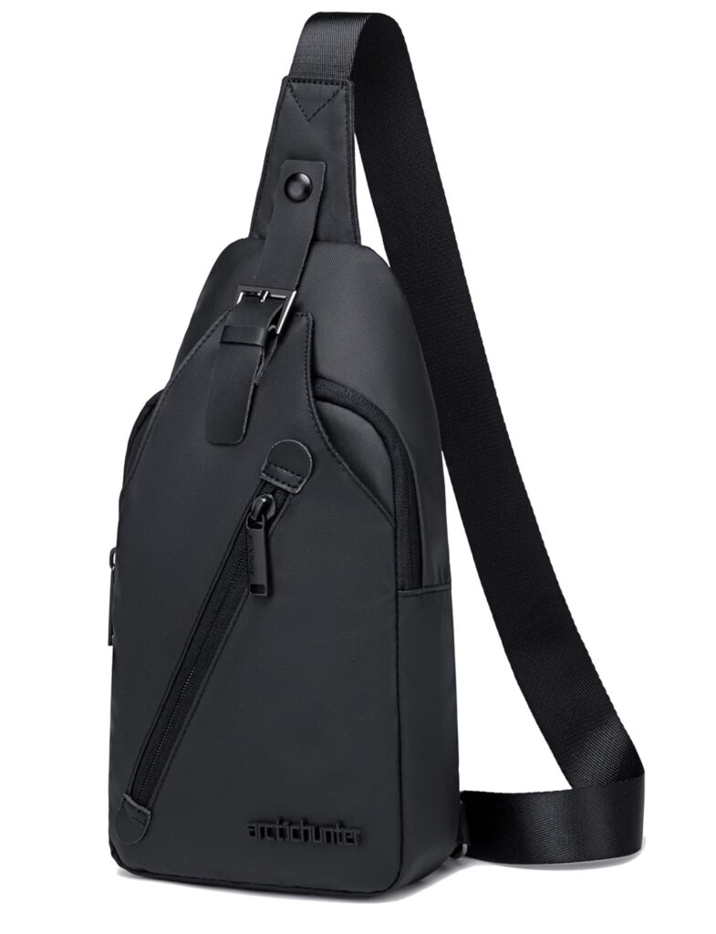 Arctic Hunter Slim Sling Bag for Men Crossbody Pack Chest Bag for Upto 8-inch iPad Small One Shoulder Side Pouch with Earphone Port Water-resistant Mobile Passport Bag for Travel Daypack Office,Black