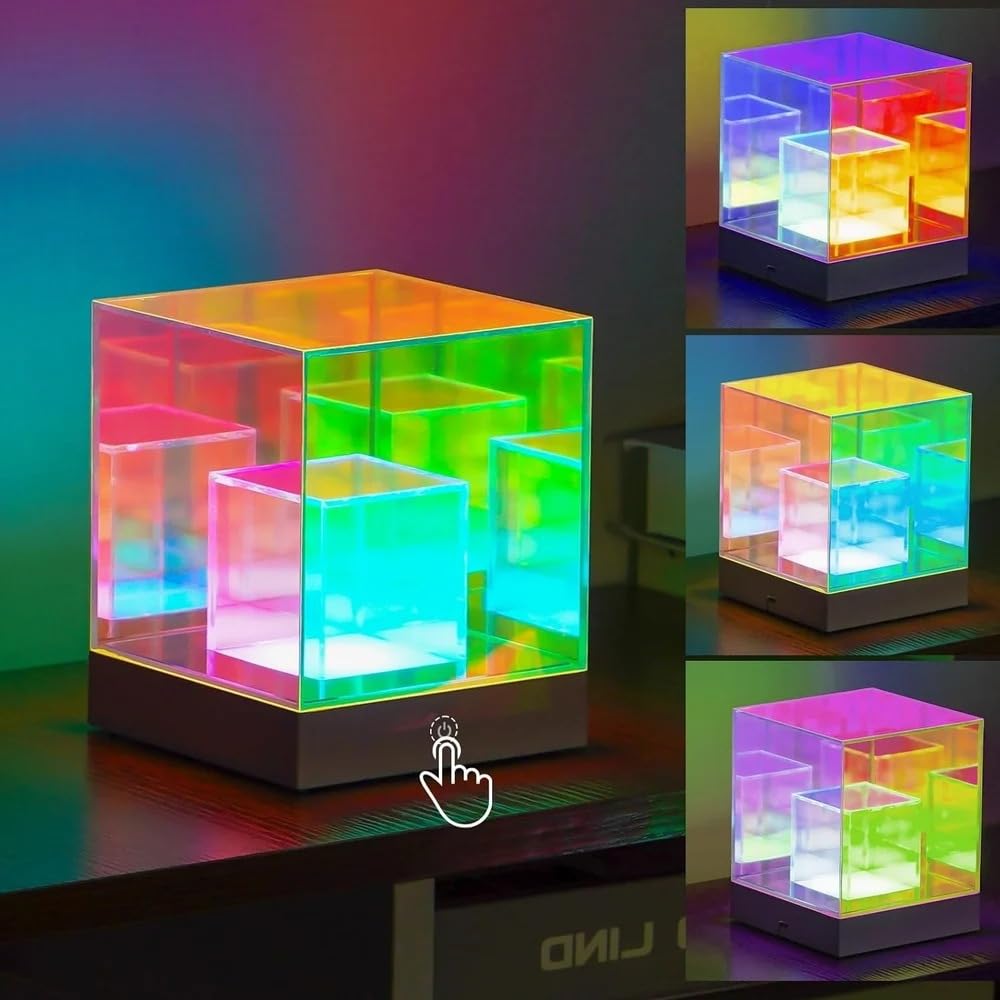 Dwiza Enterprise 3D Infinity Cube Acrylic RGB Lamp, Decorative USB Rechargeable Acrylic Night Light, 3 Modes Stepless Dimming Touch Party Light Night Lamp (10 cm, Multicolor)