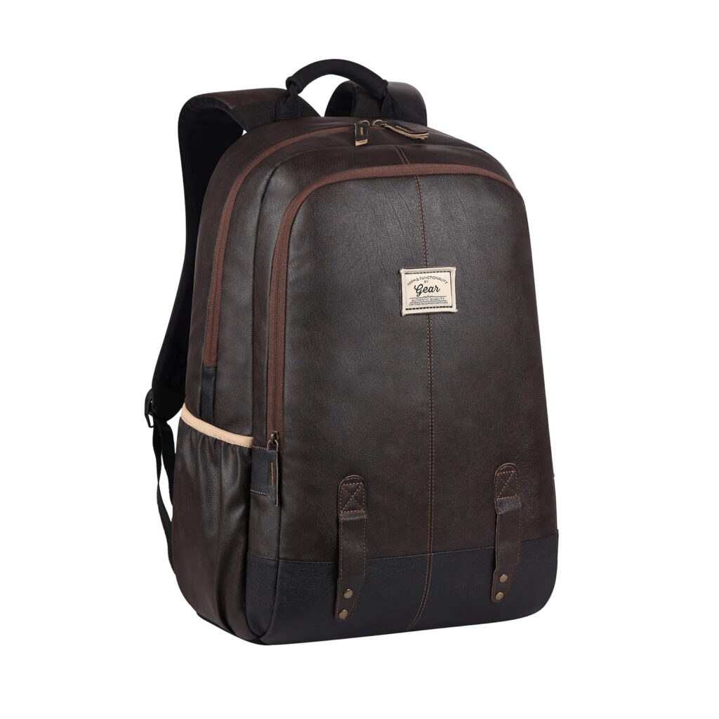 Gear Classic Small Faux Leather Water Resistant Anti Theft Laptop Backpack/Office Backpack for Men/Women