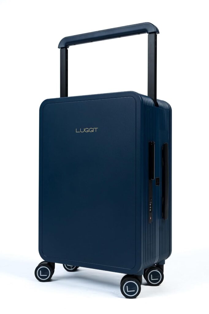 LUGGIT Premium – Navy (Blue) Cabin Trolley Bag -20″ Polycarbonate Hardshell Cabin with TSA 360 Spinner Wheels and Wide Telescopic Handle Travel Luggage