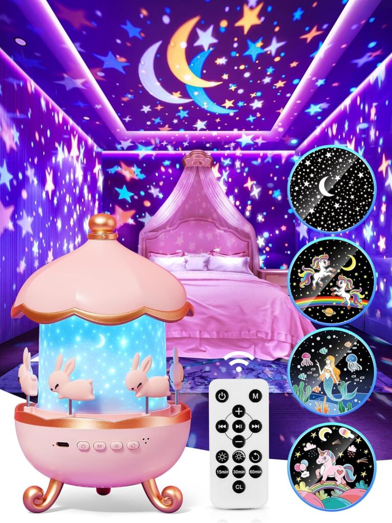 Night Light for Kids, 10 Music+15 Films+315 Colors Star Projector for Kids Night Light Projector,360°+Remote Star Lights for Ceiling,1200mah Night Light for Kids Night Light Projector Girls Room Decor