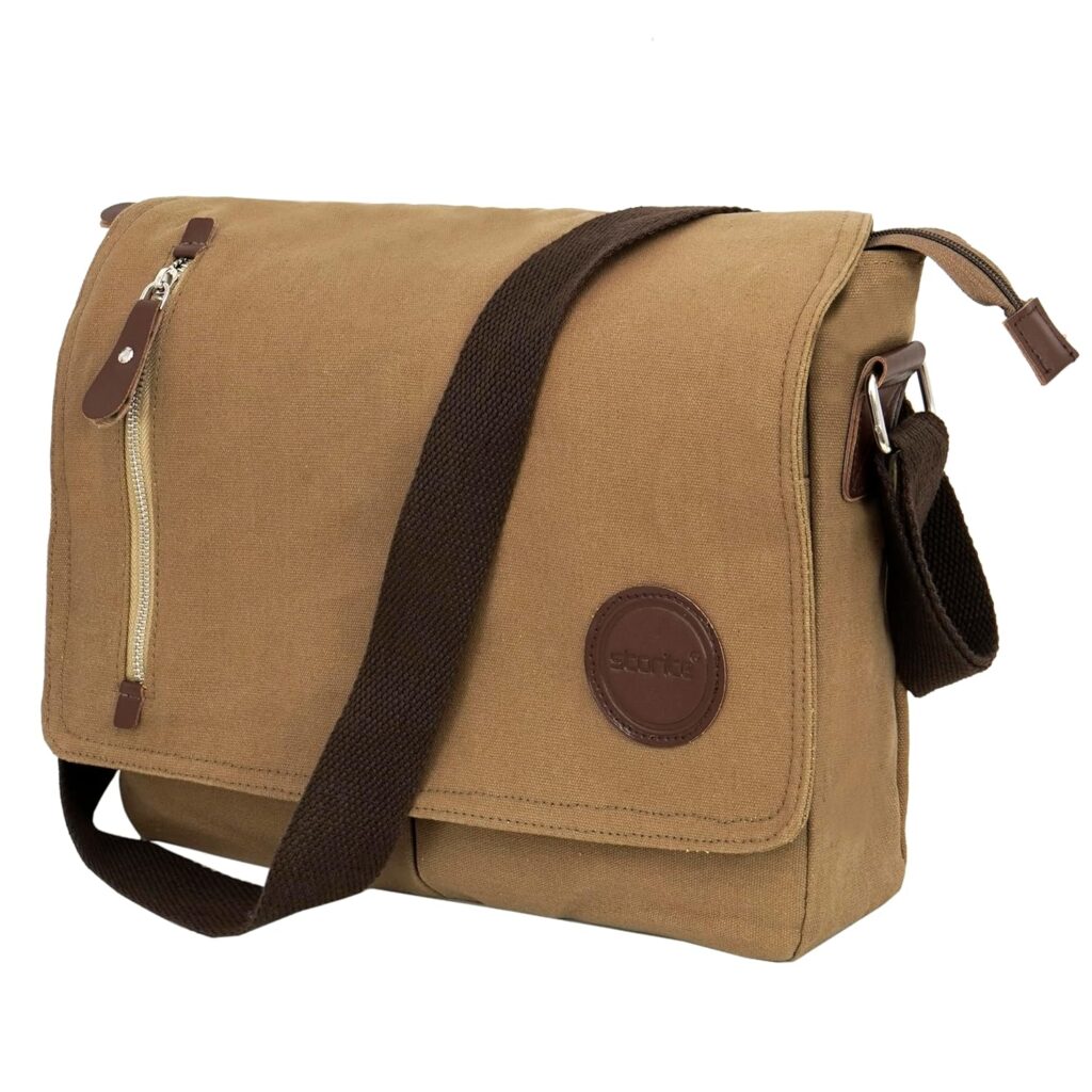 Storite Canvas Sling Cross Body Travel Office Business Satchel Messenger One Side Shoulder Bag for Men & Women – Brown(33 x 6.5 x 27 Cm)
