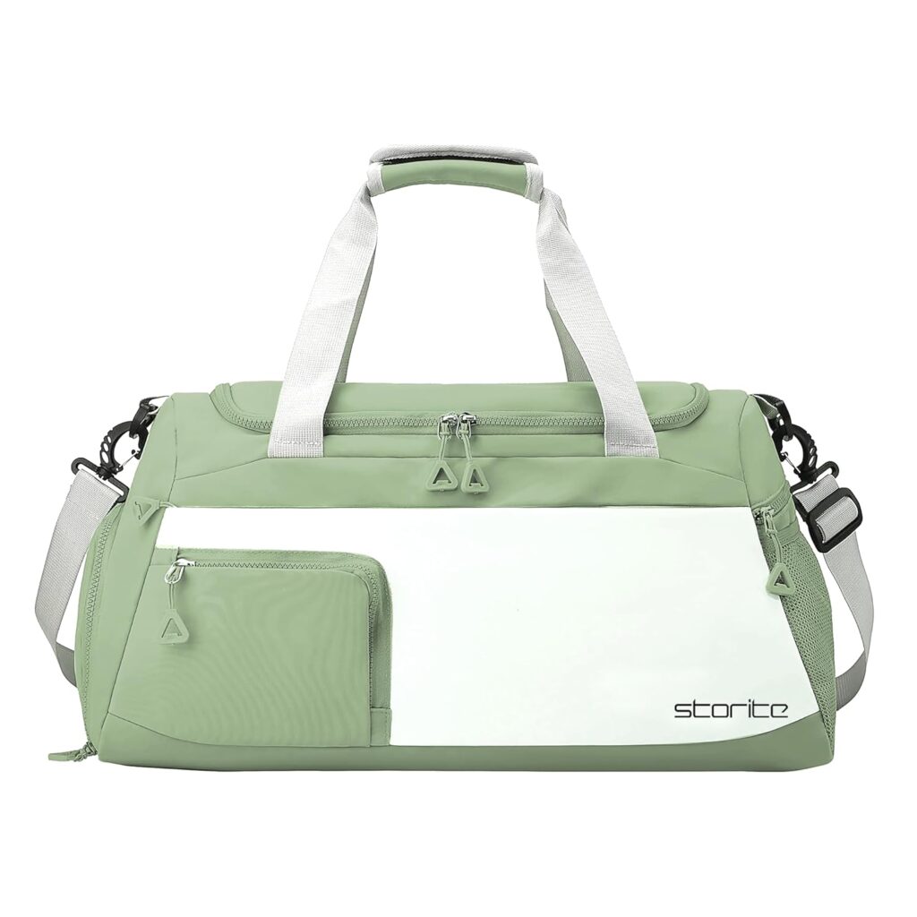 Storite Nylon 50 cms Imported Travel Duffle Bag Multi- Pocket Sports Shoulder Bag for Women with Wet Pocket & Shoe Compartment Weekender Overnight Travel Luggage Bag (Green – 50 x 25 x 27 cm)
