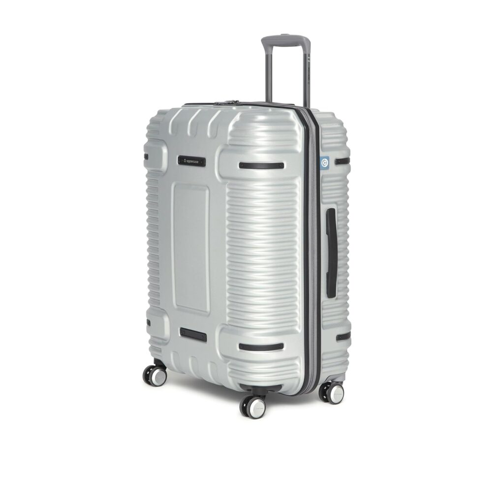 uppercase Ridge Trolley Bag (Large) 74cms |Hardsided Polycarbonate Check-in Luggage | 8 Wheel Spinner Trolley Bag | with TSA Lock & Anti Theft Zippers | 2000 Days Warranty (Silver)