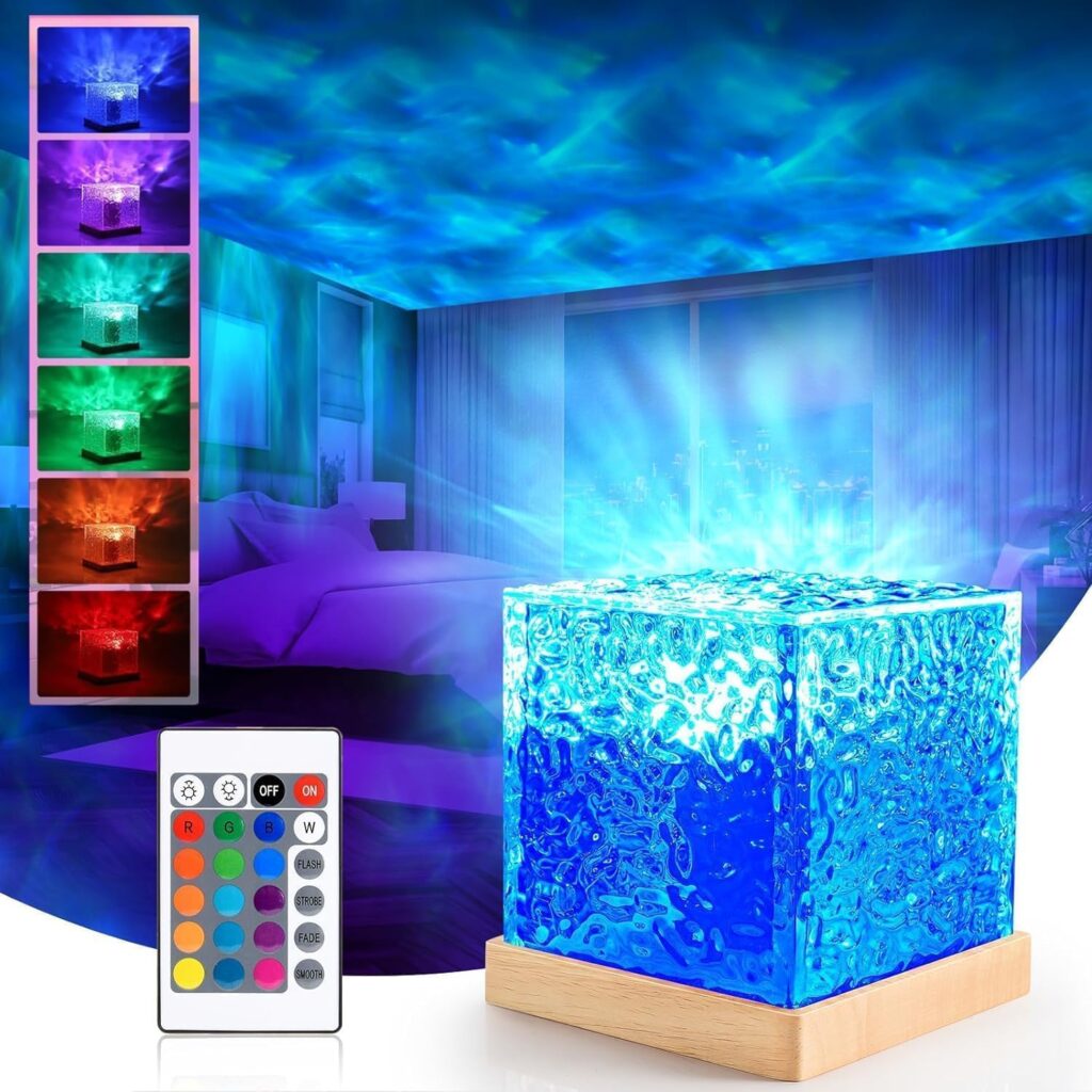 Ambdded® Aurora Glow Night Lamp | Northern Lights Effect Led Projector | Ocean Ripple 3D Water Wave LED Table Light | Romantic Ocean Wave Effect Night Lamp for Bedroom with Remote Control
