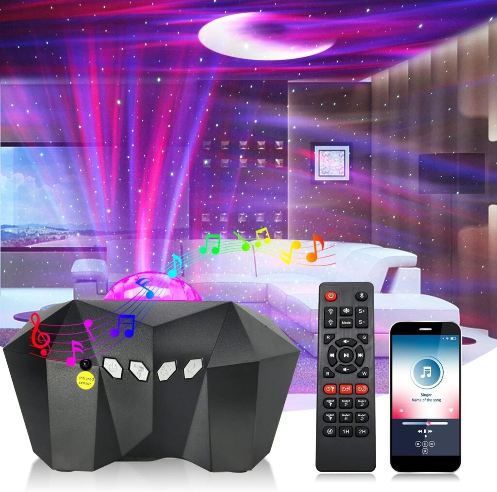 DIWUJI Northern Lights Aurora Projector, Star Projector for Bedroom, Night Light Projector with Music Bluetooth Speaker (AURORA (HEXA))