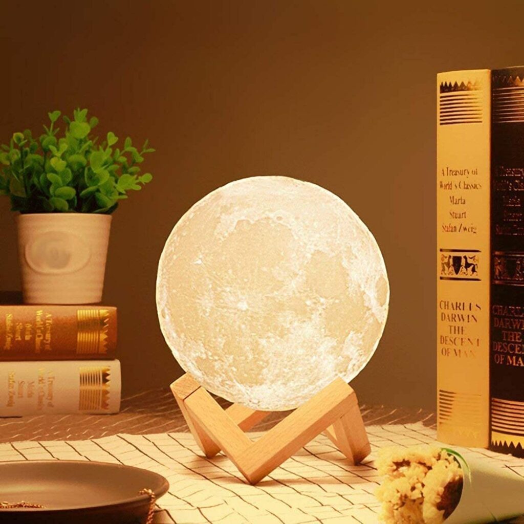 Desidiya 3D Moon Night Lamp – Rechargeable with 7 Color Changing Features, 15CM – Elegant Plastic Design for Beautiful Indoor Lighting in Bedrooms and Kids’ Rooms | Gifts for Woman | Valentine Gift