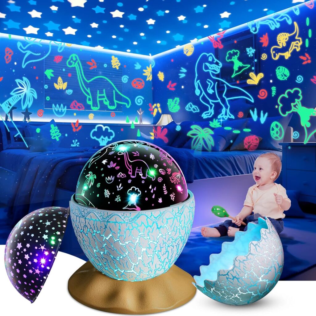Dinosaur Egg Night Light Toys 2-in-1 Dino & Star Projector for Kids 3-5 6 7 8 9 10 Year Old Boy Girls Nights Lights Lamp Boys Birthday Gifts for Kid Age 3-12