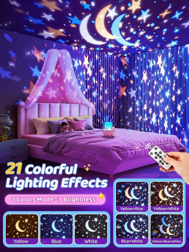 Dwiza Enterprise Rotating Cabin Projector Night Light with Remote Control | 7 Light Colors, 12 Projection Themes & 8 Sounds | 360° Rotation USB Rechargeable Projection Lamp for Kids Room Décor