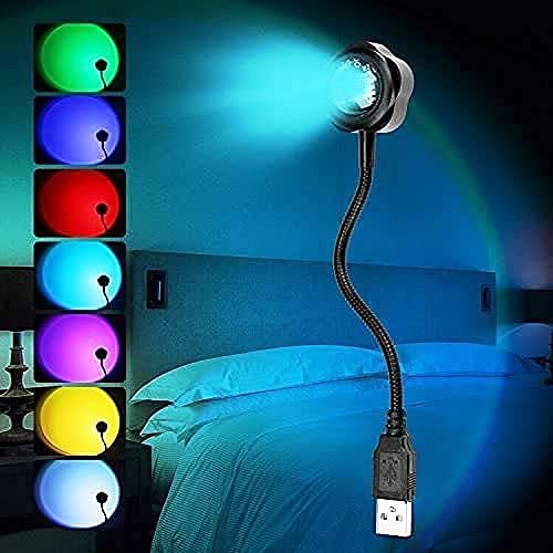 ETH Metal Sunset Night Light Lamp Projector, 360 Degree Rotation USB Night Light Romantic Visual Ambient Light Red Light for Car, Office, Home, Bedroom (7 Colors + 13 Functional Modes) Pack of 1