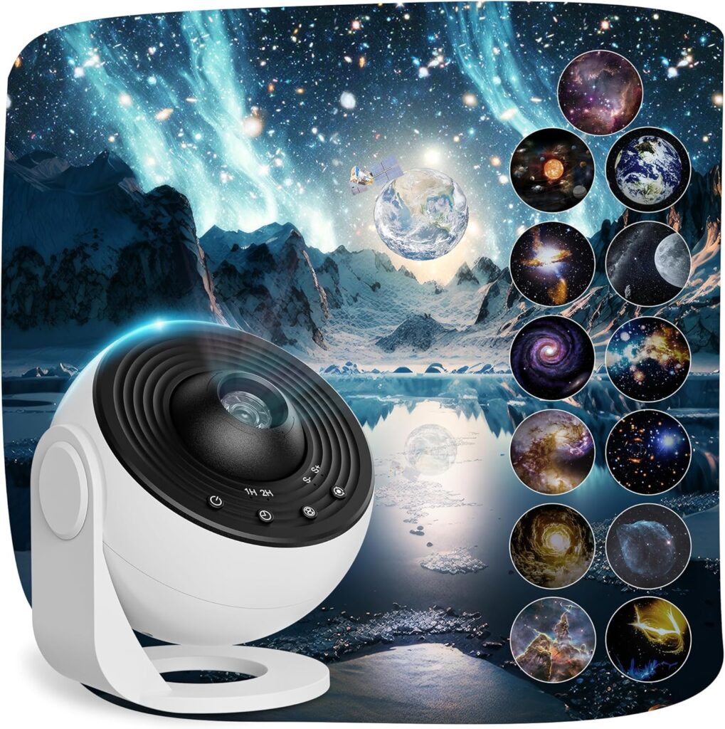 Flygon Galaxy Projector Lamp, Star Sky Starry Light, Home Planetarium, Living Room Bedroom Decor, Solar System Nebula Planet, 360 Rotation, Rechargable, Timing, Ideal Gift for Kids Teens Adults