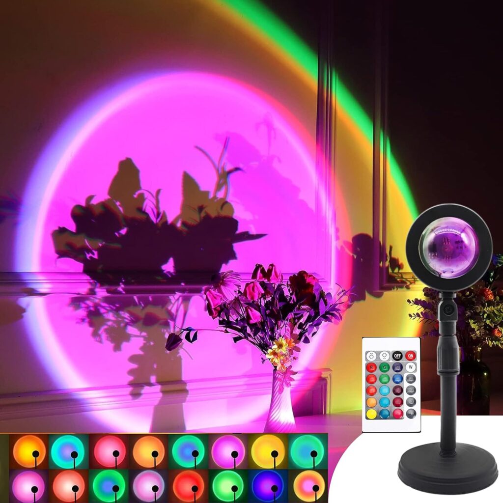KEYORA® Sunset Lamp Projector 16 Color LED Light Desk Lamp Rainbow Night Light 360° Rotation Romantic Mood Sunlight for Bedroom, Party, Photography with Remote