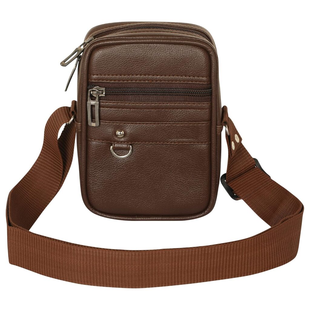 Pramadda Pure Luxury Gloss Leather Small Sling Bag for Men | Chest Slinger bag | Crossbody Bag| Side Bag Men | Mini Leather Slings | Corporate Gift Item | Passport Sling.
