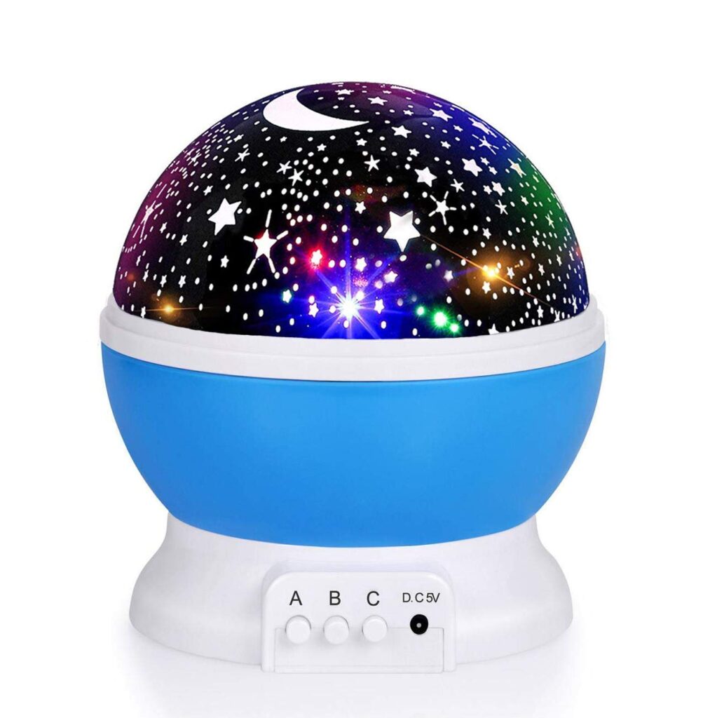 Quace Moon Star Projector 360 Degree Rotation 4 LED Bulbs 9 Colour Changing Night Light with USB Cable
