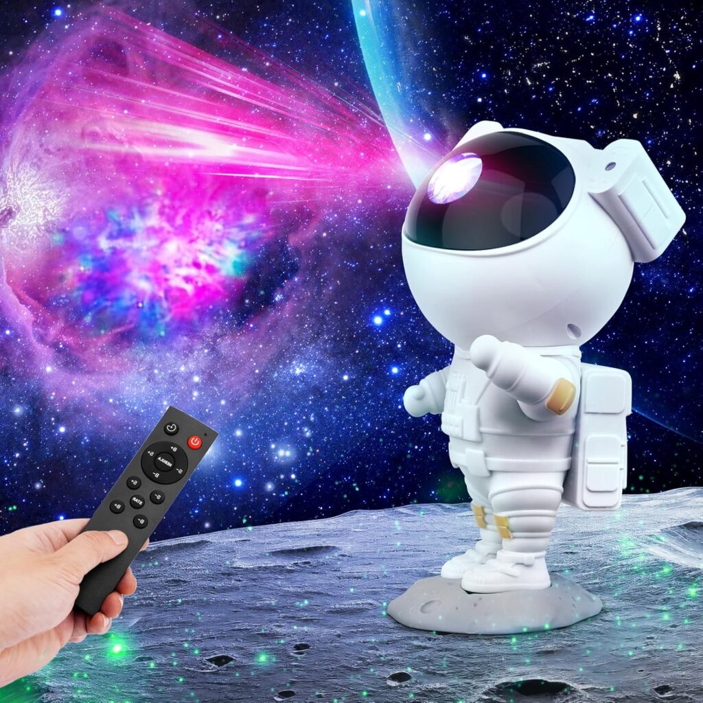 hangyiwei Plastic Star Projector, Astronaut Galaxy Night Light with Nebula, 8 Modes, Remote Control and 360° Rotation Lamp, LED White Ceiling Bedroom